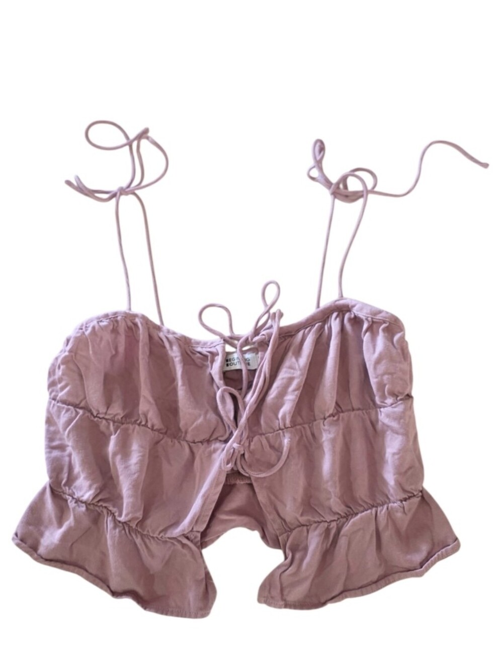 Beginning Boutique Dusty Rose Tie-Front Ruffle Tank Cropped Feminine